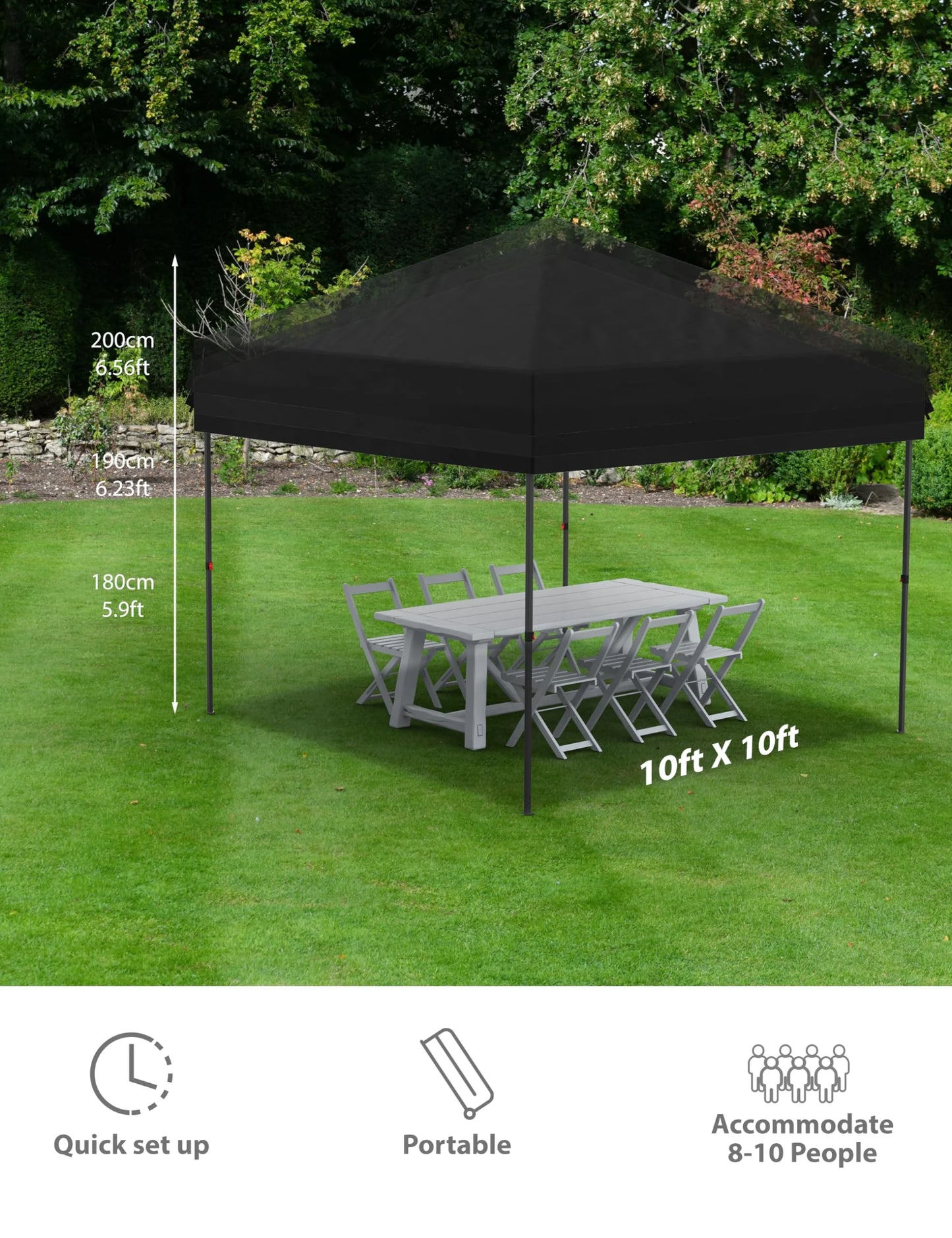 Huloretions 10x10FT Pop Up Canopy Tent,Folding Heavy Duty Commercial Canopy Tent Outdoor Vendor Party Tent Waterproof Gazebo Shelter For Patio Outdoor Party Events,Height Adjustable Shelter Gazebos