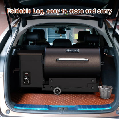 KingChii 456 sq. in Wood Pellet Smoker & Grill BBQ with Auto Temperature Controls, Folding Legs for Outdoor Patio RV (Rain Cover Included), Bronze
