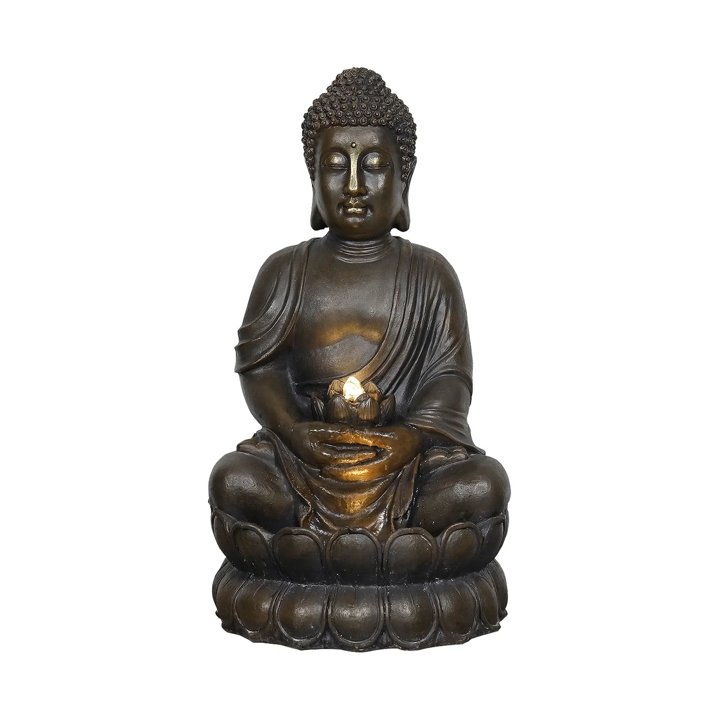 33" H Buddha Outdoor Water Fountain with LED Lights and Pump,Zen Style Relaxing Garden Fountain Waterfall for Patio, Porch and Yard Decor