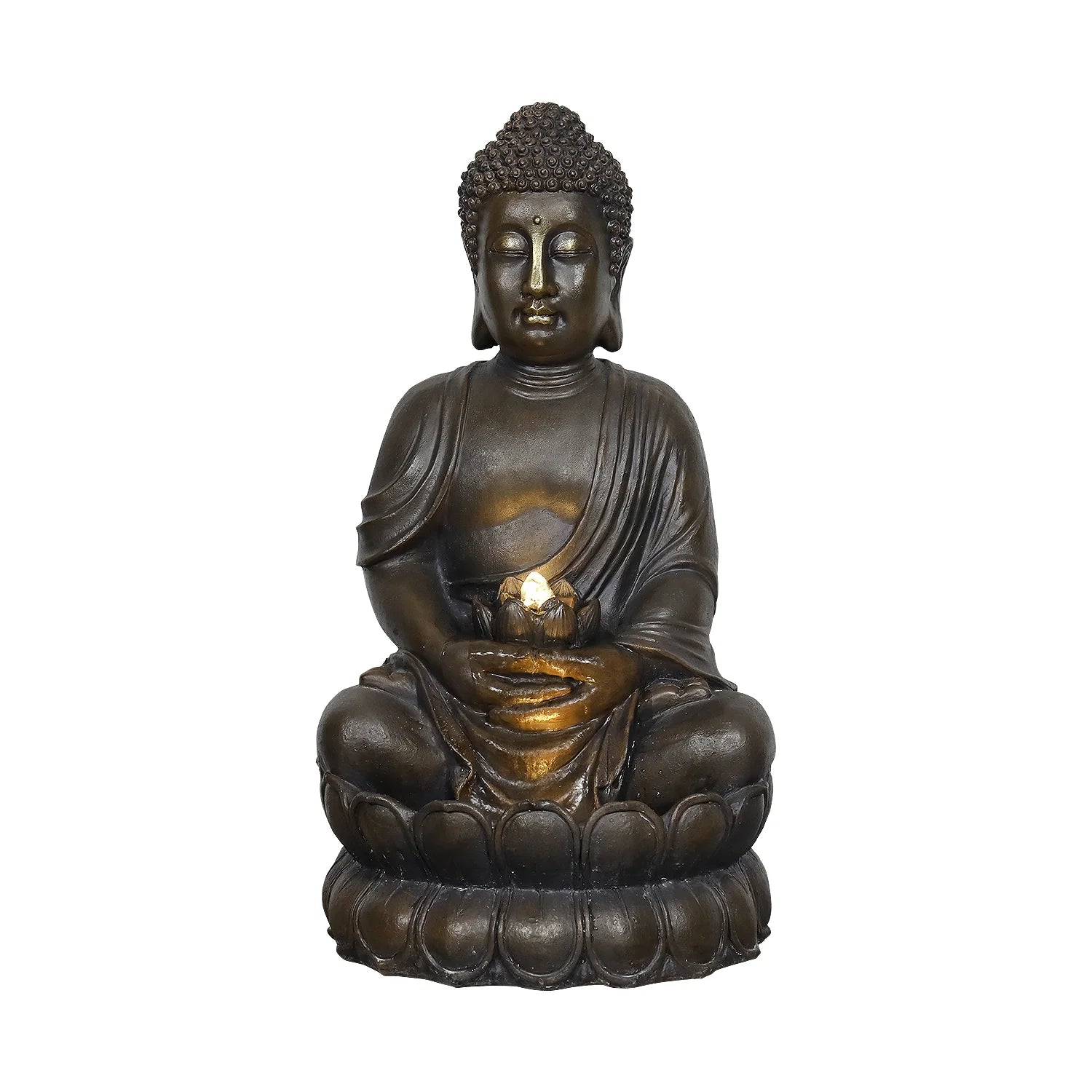 33" H Buddha Outdoor Water Fountain with LED Lights and Pump,Zen Style Relaxing Garden Fountain Waterfall for Patio, Porch and Yard Decor