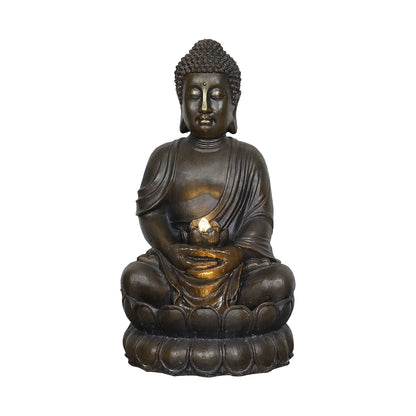 33" H Buddha Outdoor Water Fountain with LED Lights and Pump,Zen Style Relaxing Garden Fountain Waterfall for Patio, Porch and Yard Decor