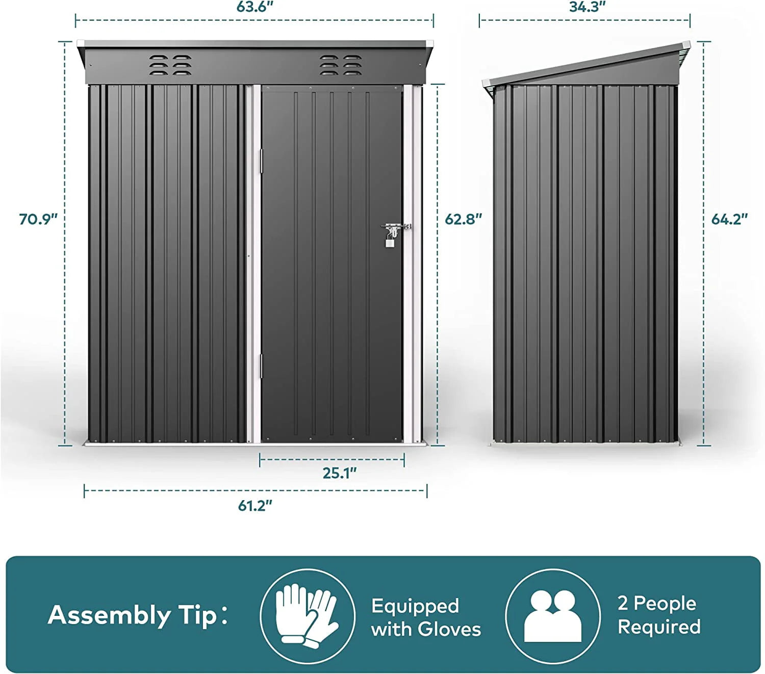 Aiho 5'x 3' Metal Outdoor Storage Shed with Lockable Door for Garden Backyard Patio - Gray