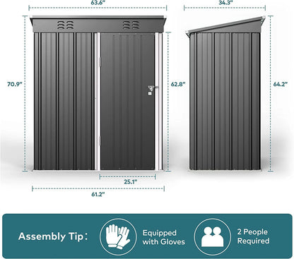 Aiho 5'x 3' Metal Outdoor Storage Shed with Lockable Door for Garden Backyard Patio - Gray