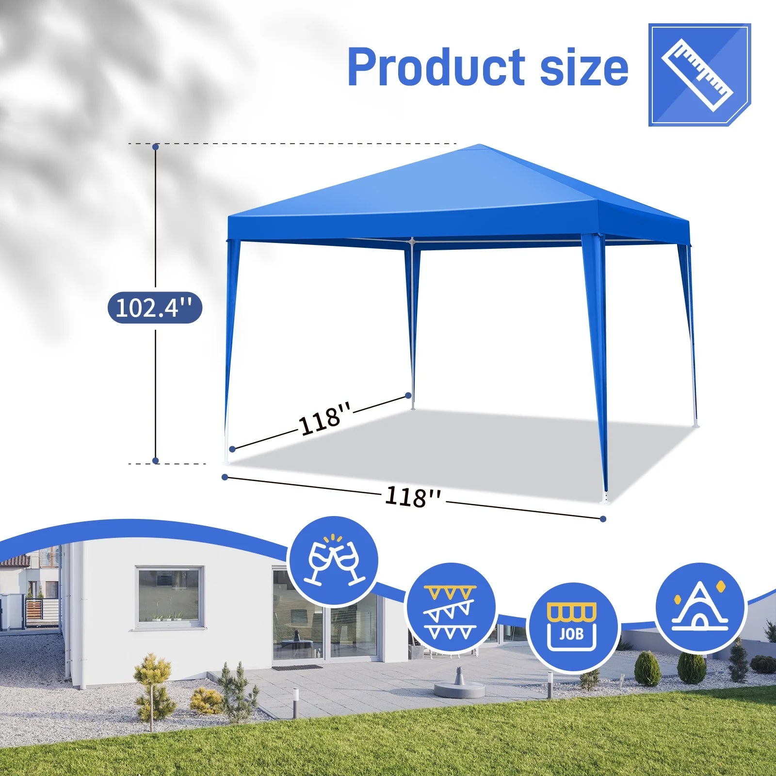 GVN 10'x10' Outdoor Canopy, Gazebo Waterproof Outdoor Canopy Patio Tent Party Tent for Wedding BBQ Cater, UV Resistant Waterproof Canopy Tent for Outdoor Events, Patio Backyard, Blue
