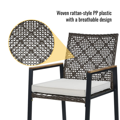 Enyopro 5 Piece Outdoor Patio Dining Table Set, Rattan Wicker Chairs & Acacia Wood Table with Umbrella Hole, All Weather Garden Furniture Conversation Set for Porch, Balcony, Backyard, Lawn