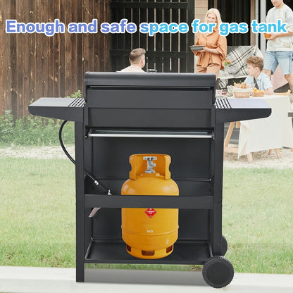 Propane Gas 4 Burner Barbecue Grill, Stainless Steel 34,000 BTU Patio Garden Barbecue Grill with Two Shelves, Lid, Wheels and Bottle Opener