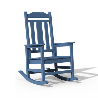 SERWALL Outdoor Rocking ChairHDPE Patio Rocking Chair, Heavy Duty Front Porch Rocker, Blue