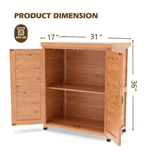Durable Cedar Potting Bench w/Storage Cabinet & Metal Top - 31" Gray Outdoor Work Station for Patio, Balcony, Garden - Weather-Resistant, Stable X-Design