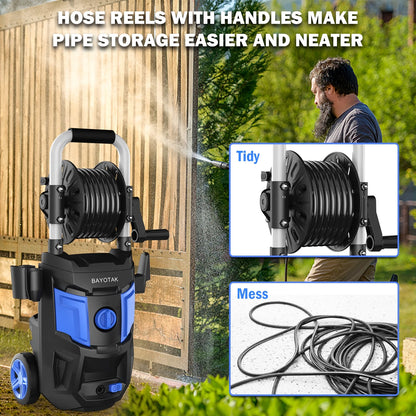 Electric Pressure Washer 5000 PSI 3.2 GPM - with 35 FT Power Cord, 20 FT Hose, 4 Connect Nozzles, Foam Cannon & Hose Reel | Ideal for Cars, Patios, Garages | Blue