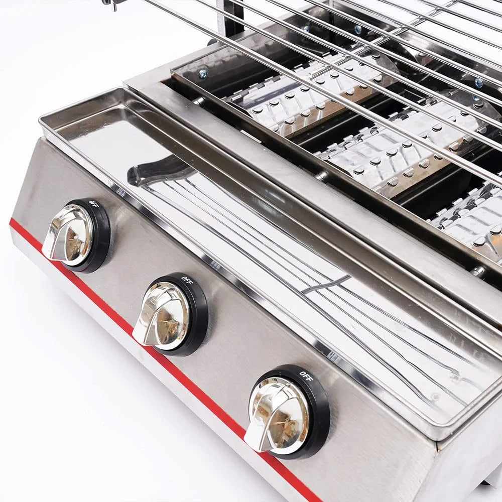 Outdoor Portable Gas Grill,3-Burner Outdoor BBQ Tabletop Cooker,Efficient Heating Gas Grill with Vertical Cooking Stainless Steel LPG Barbecue Perfect for Patio Garden Picnic Backyard Barbecue