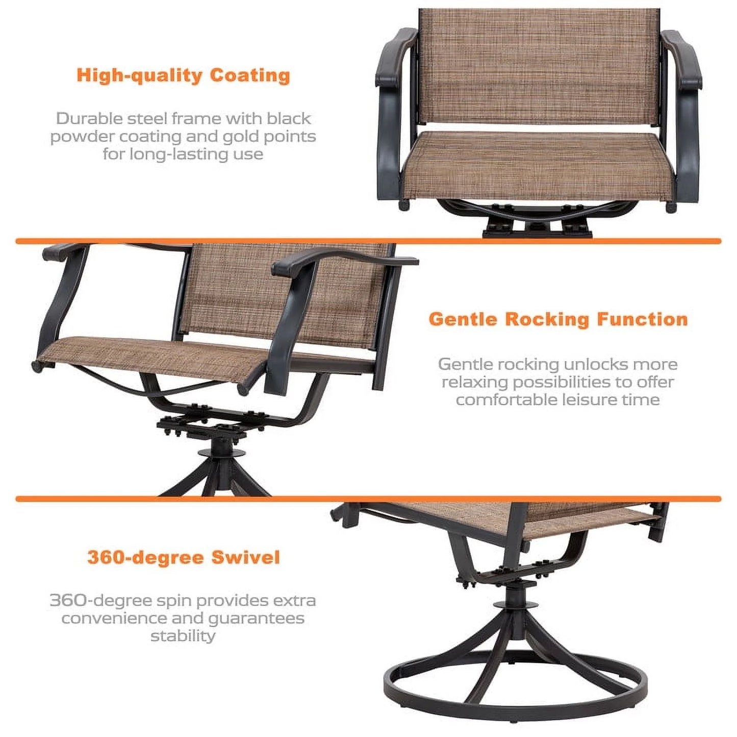 Nuu Garden 5 Piece Outdoor Patio Dining Set, Metal Patio Furniture Set 4 Textilene Swivel Chairs and 37" Square Iron Umbrella Dining Table,Black and Brown