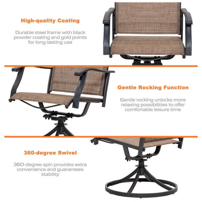 Nuu Garden 5 Piece Outdoor Patio Dining Set, Metal Patio Furniture Set 4 Textilene Swivel Chairs and 37" Square Iron Umbrella Dining Table,Black and Brown