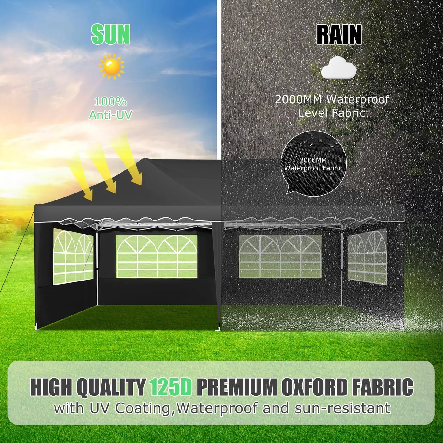 HOTEEL 10x20 Pop up Canopy Tents with Removeble Sidewalls,Outdoor Gazebo with Wheeled Bag & 4 Sandbags,for Patio,Wedding,Backyard,Camping,Parties,Event,Black