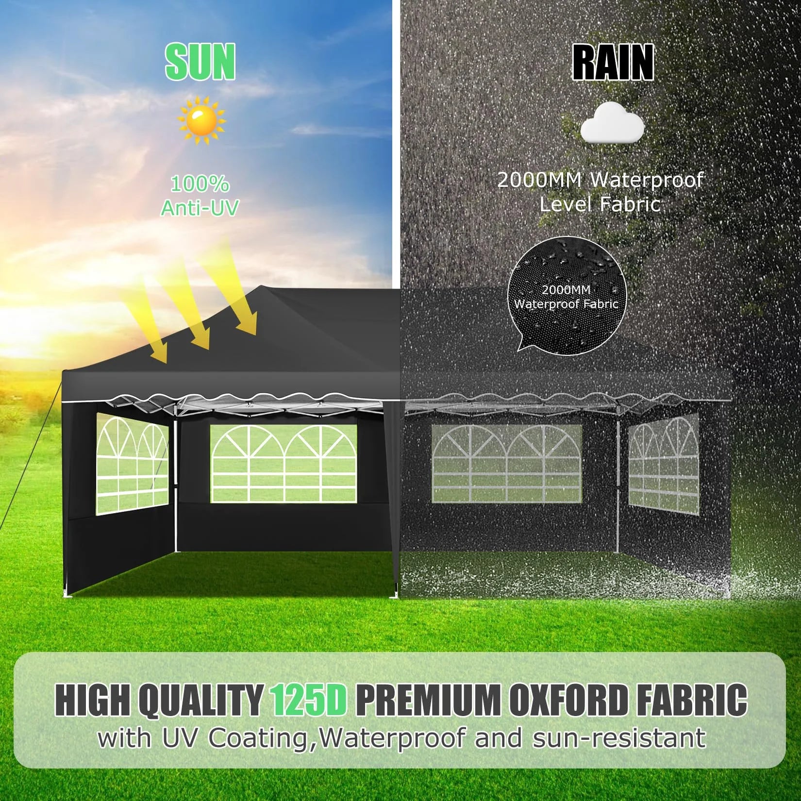 HOTEEL 10x20 Pop up Canopy Tents with Removeble Sidewalls,Outdoor Gazebo with Wheeled Bag & 4 Sandbags,for Patio,Wedding,Backyard,Camping,Parties,Event,Black