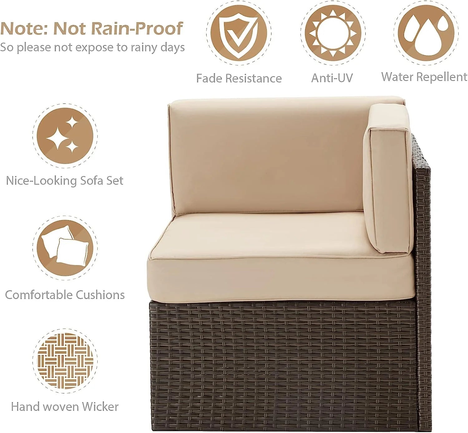 YODOLLA 7 Pc Patio Furniture Set in Beige Cushion& Black PE Rattan Outdoor Sectional Sofa Couch Patio Conversation Set with Table