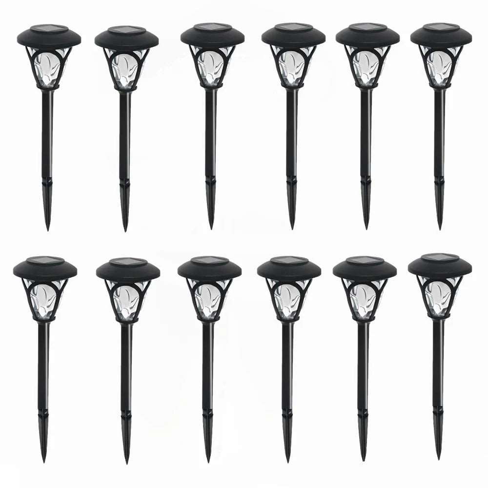 Maraawa 12 Packs Solar Pathway LED Lights 12 Hrs Landscape Waterproof Sun Powered Garden Lighting for Yard Patio Walkway Outdoor - Warm White