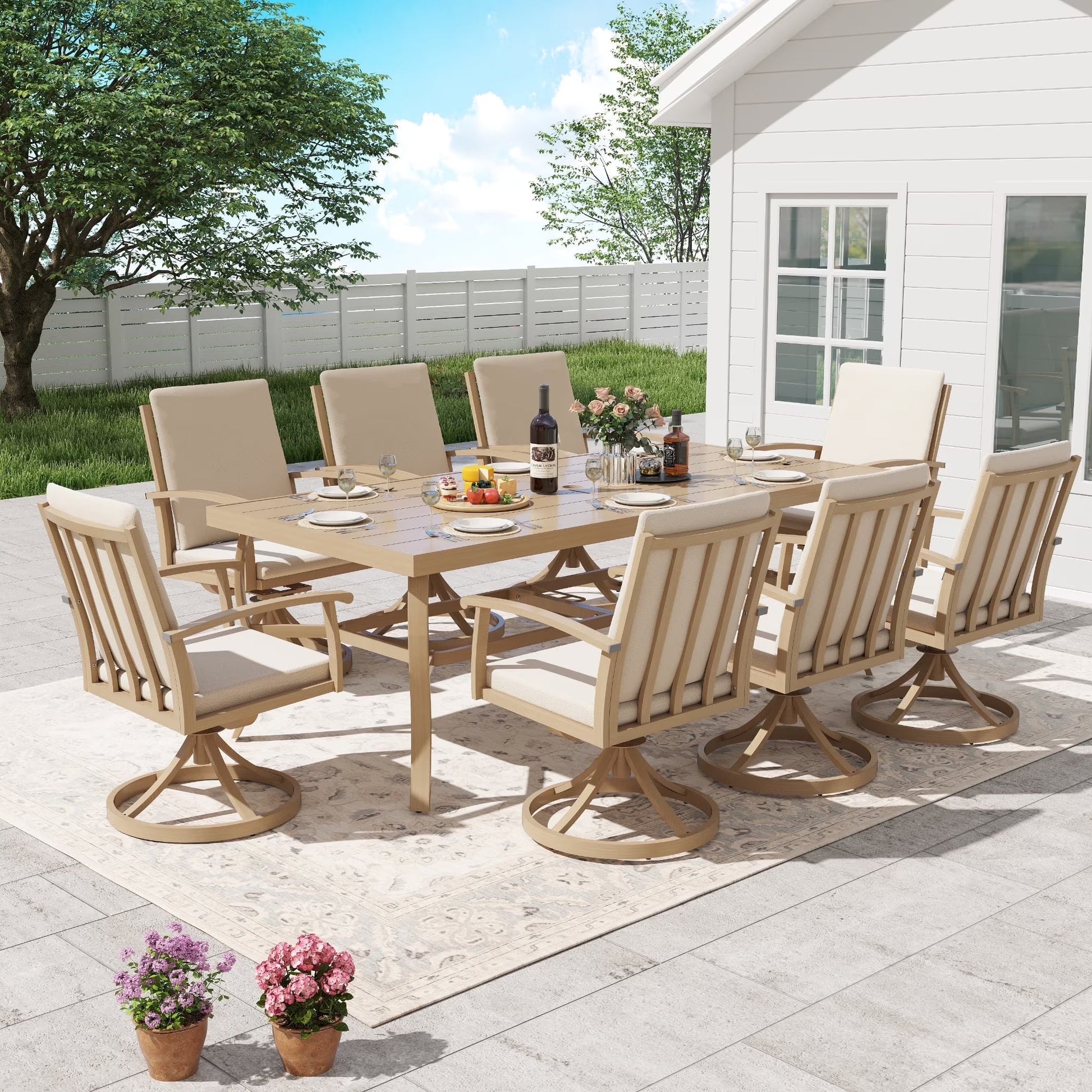 HAPPATIO 7 Piece Patio Dining Set, Aluminum Outdoor Dining Set for 6, Aluminum Dining Table and Chairs Set, Patio Dining Furniture with Aluminum Table, Chairs and Washable Cushions (Gray)