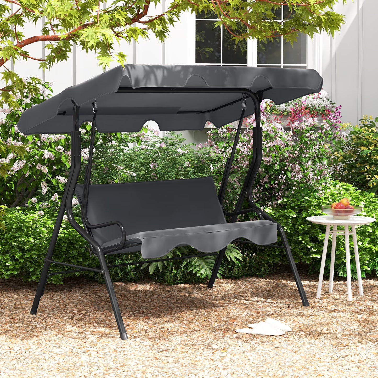 Costway Patio 3 Seats Canopy Porch Swing Glider Hammock Cushioned Steel Frame Outdoor Black