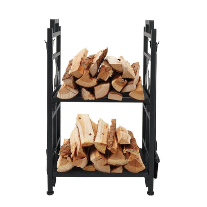 OverPatio Firewood Rack Fireplace Tool Rack Indoor Wood Holders Fireplace Tools Set Tongs Accessories