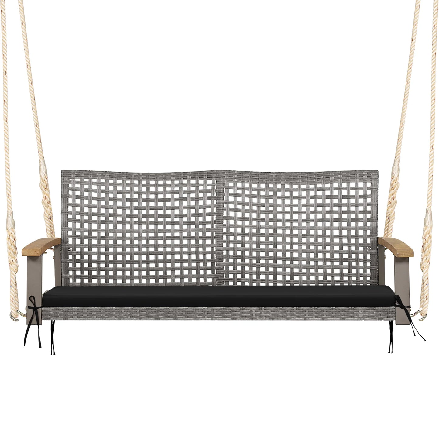 Costway 2-Person Patio Wicker Hanging Swing Chair Loveseat Cushion Porch Black