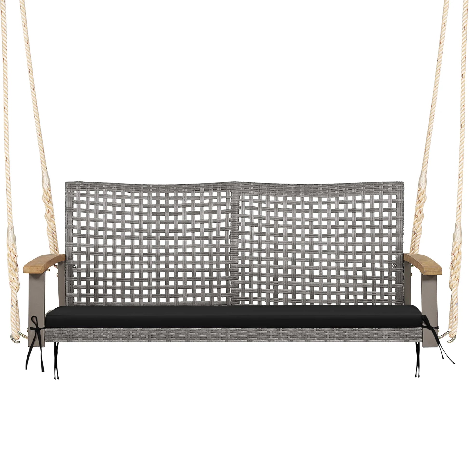 Costway 2-Person Patio Wicker Hanging Swing Chair Loveseat Cushion Porch Black