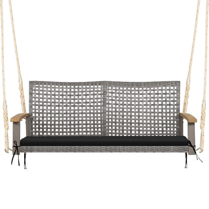 Costway 2-Person Patio Wicker Hanging Swing Chair Loveseat Cushion Porch Black