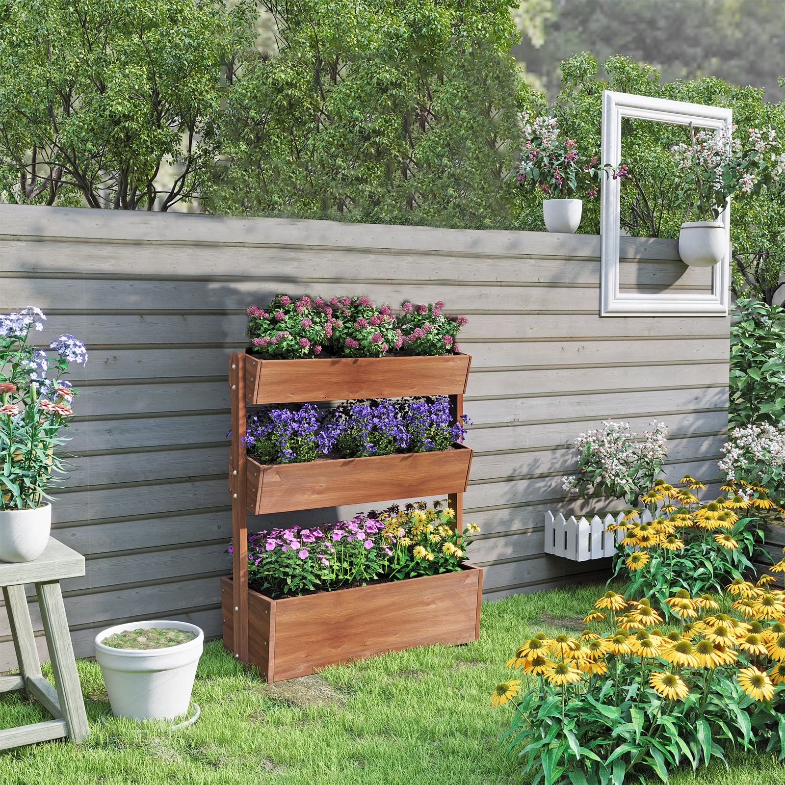 Wilk 33.7? x 17.7? x 46? Raised Garden Bed, 3 Tier Vertical Elevated Wood Planter Box Stand for Backyard, Patio, Balcony