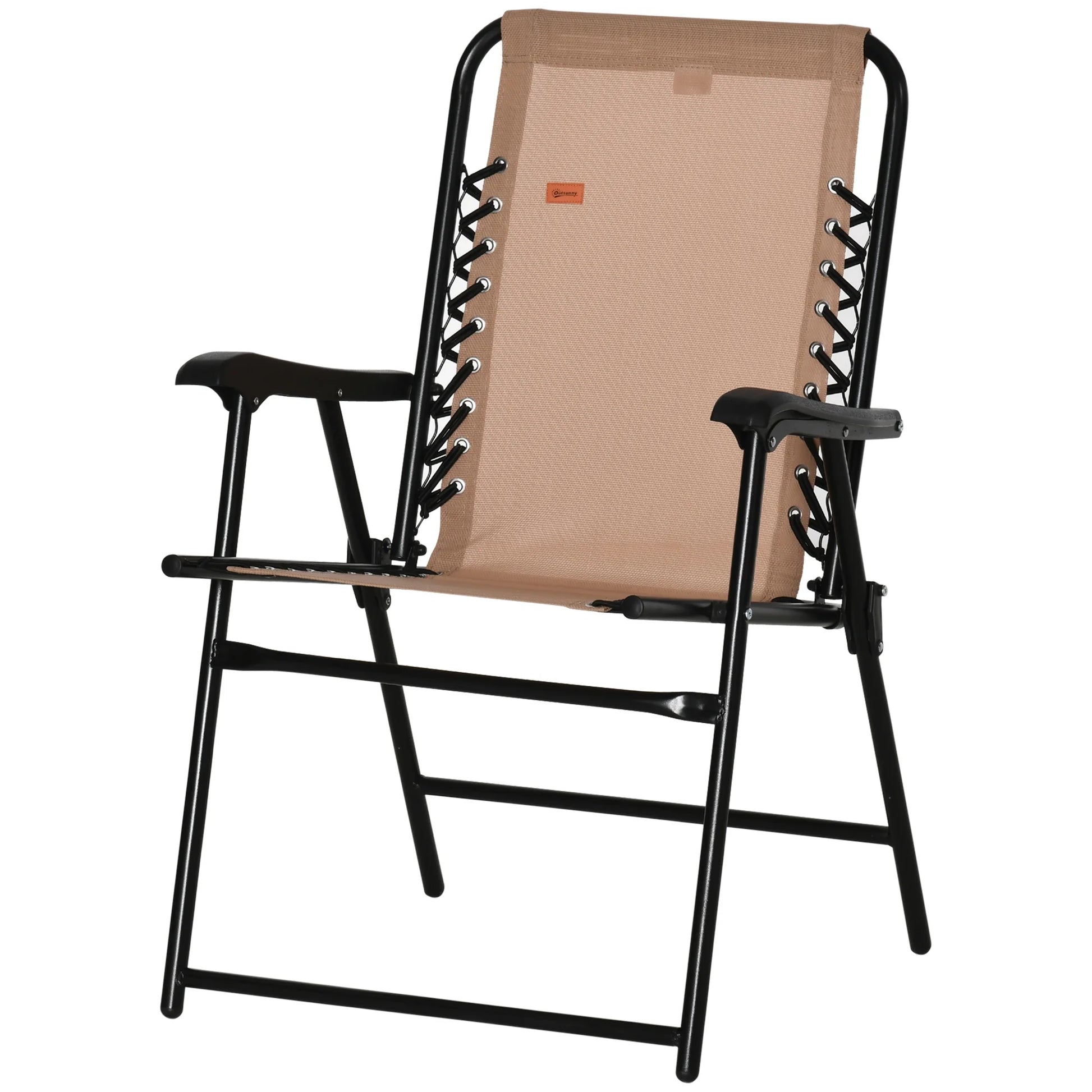 Outdoor Patio Folding Chair Portable Chair for Camping Lawn with Armrest Grey/Beige