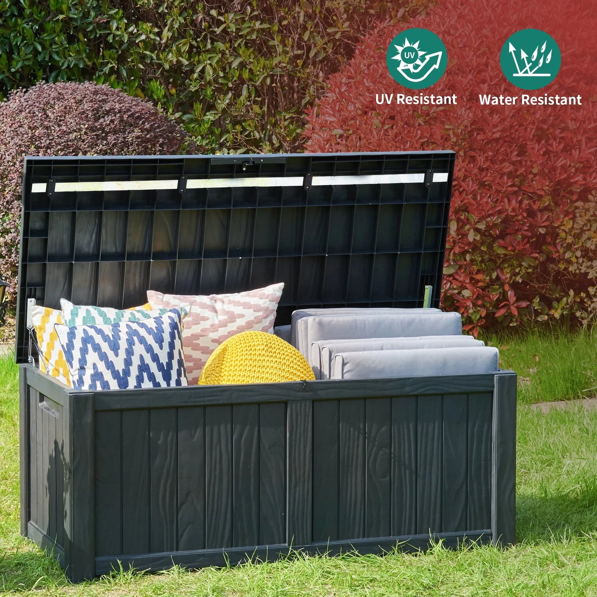 Dextrus 120 Gallon Outdoor Storage Deck Box, Large Resin Patio Storage for Outdoor Pillows, Garden Tools and Pool Supplies, Waterproof, Lockable (Black)