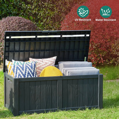 Dextrus 120 Gallon Outdoor Storage Deck Box, Large Resin Patio Storage for Outdoor Pillows, Garden Tools and Pool Supplies, Waterproof, Lockable (Black)
