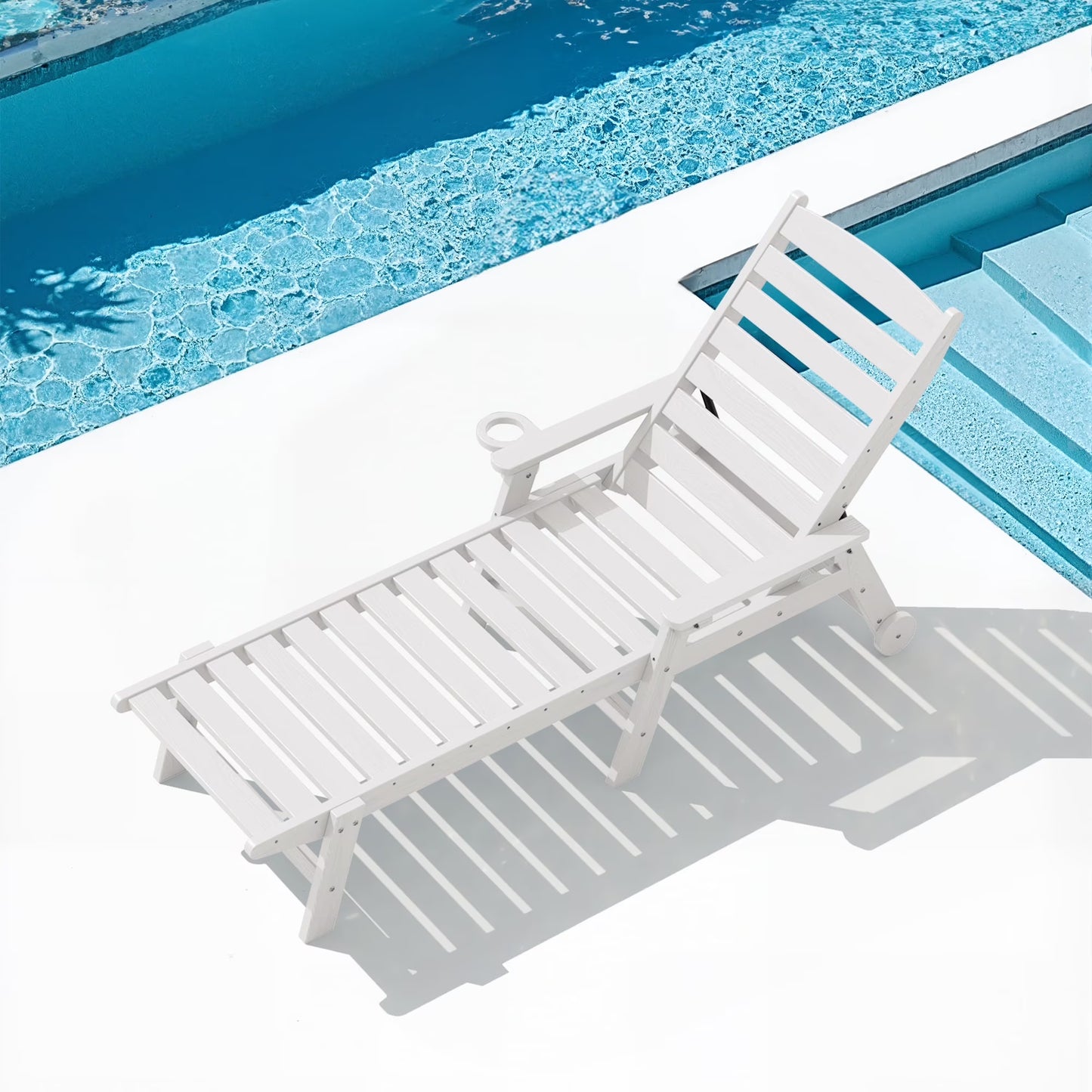 SERWALL Patio Chaise Lounge Chair, 78'' HDPE Outdoor Lounge Chair 5 Positions Pool Lounger Navy Blue