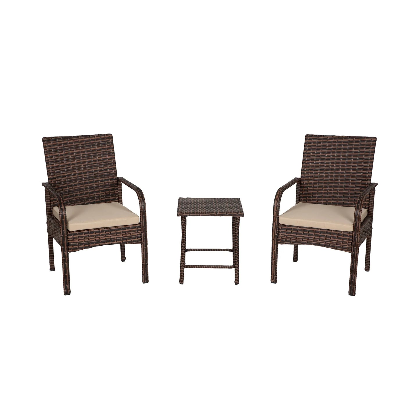 WestinTrends Roadhill 3 Piece Patio Set, All Weather PE Rattan Wicker Patio Bistro Sets Outdoor Balcony Porch Chairs Set of 2, Brown and Beige
