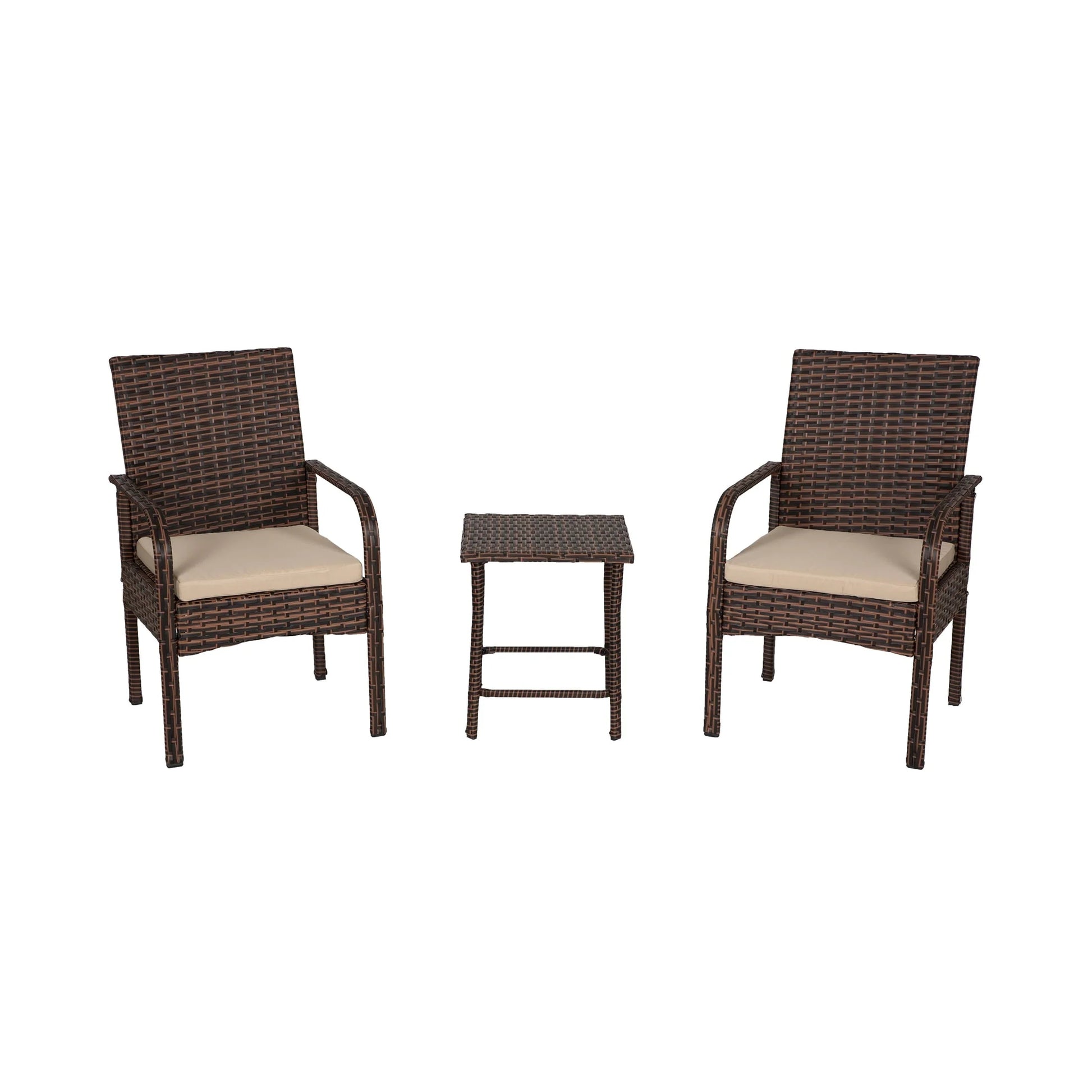 WestinTrends Roadhill 3 Piece Patio Set, All Weather PE Rattan Wicker Patio Bistro Sets Outdoor Balcony Porch Chairs Set of 2, Brown and Beige