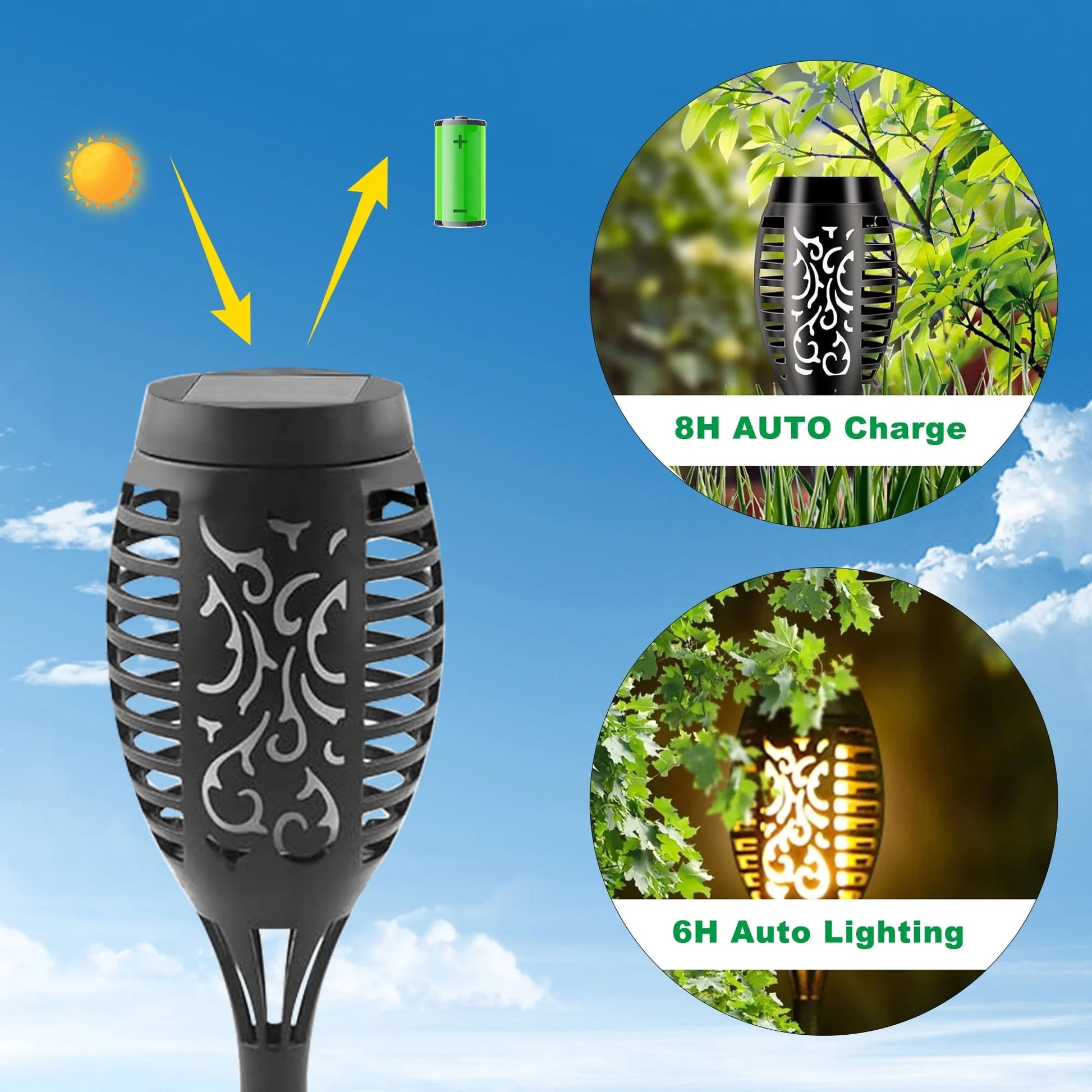DAYBETTER 8Pack Solar Torch Lights, Flickering Flame Outdoor Lights with 96LED, Waterproof Solar Landscape and Walkway Lights Decoration for Garden Patio Yard