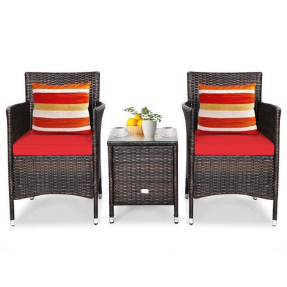 Topcobe 3 Piece Wicker Patio Furniture Set, Wicker Outdoor Sectional with Washable and Removable Cushion for Patio, B-Red