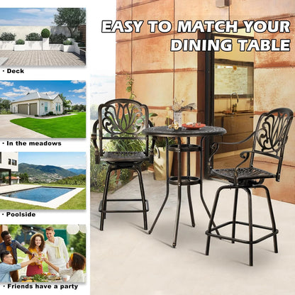Magic Union Outdoor Cast Aluminum Swivel Bar Stools Set of 2, Patio Height Bartools Chairs, 2 Piece Patio High Dining Bistro Chairs for Garden Backyard (Without Cushion)