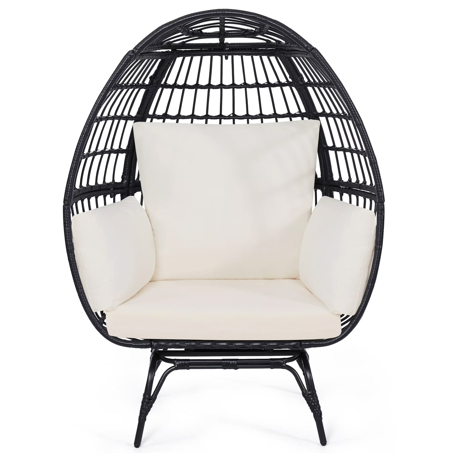 Skandiquip Oversized Rattan Adult Egg Chair, 360 Swivel, Outdoor Patio Chair with overstuffed Cushions, Indoor Large Wicker Egg Chair, Natural Rattan, Beige Cushion