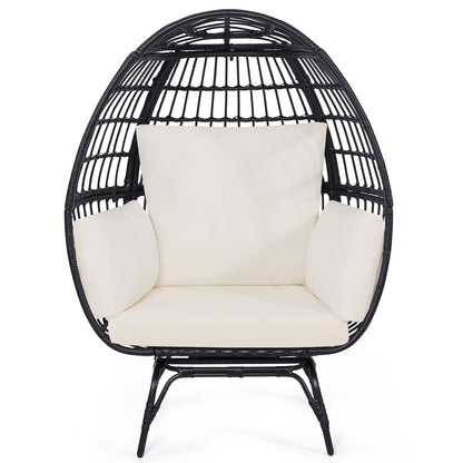 Skandiquip Oversized Rattan Adult Egg Chair, 360 Swivel, Outdoor Patio Chair with overstuffed Cushions, Indoor Large Wicker Egg Chair, Natural Rattan, Beige Cushion