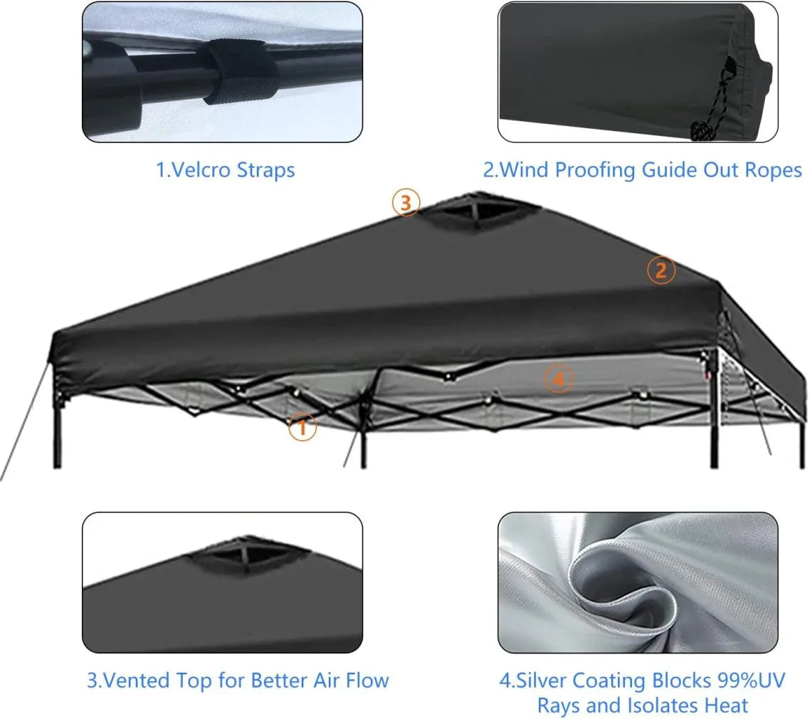 10x10 Canopy Replacement Top Cover,Pop Up Canopy Tent Top with Air Vent Ropes, Waterproof Sunshade Silver Coated Oxford Cloth for Garden Patio Picnic Camping (Silver-Coated White-Top only)
