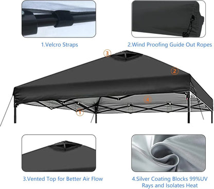 10x10 Canopy Replacement Top Cover,Pop Up Canopy Tent Top with Air Vent Ropes, Waterproof Sunshade Silver Coated Oxford Cloth for Garden Patio Picnic Camping (Silver-Coated White-Top only)