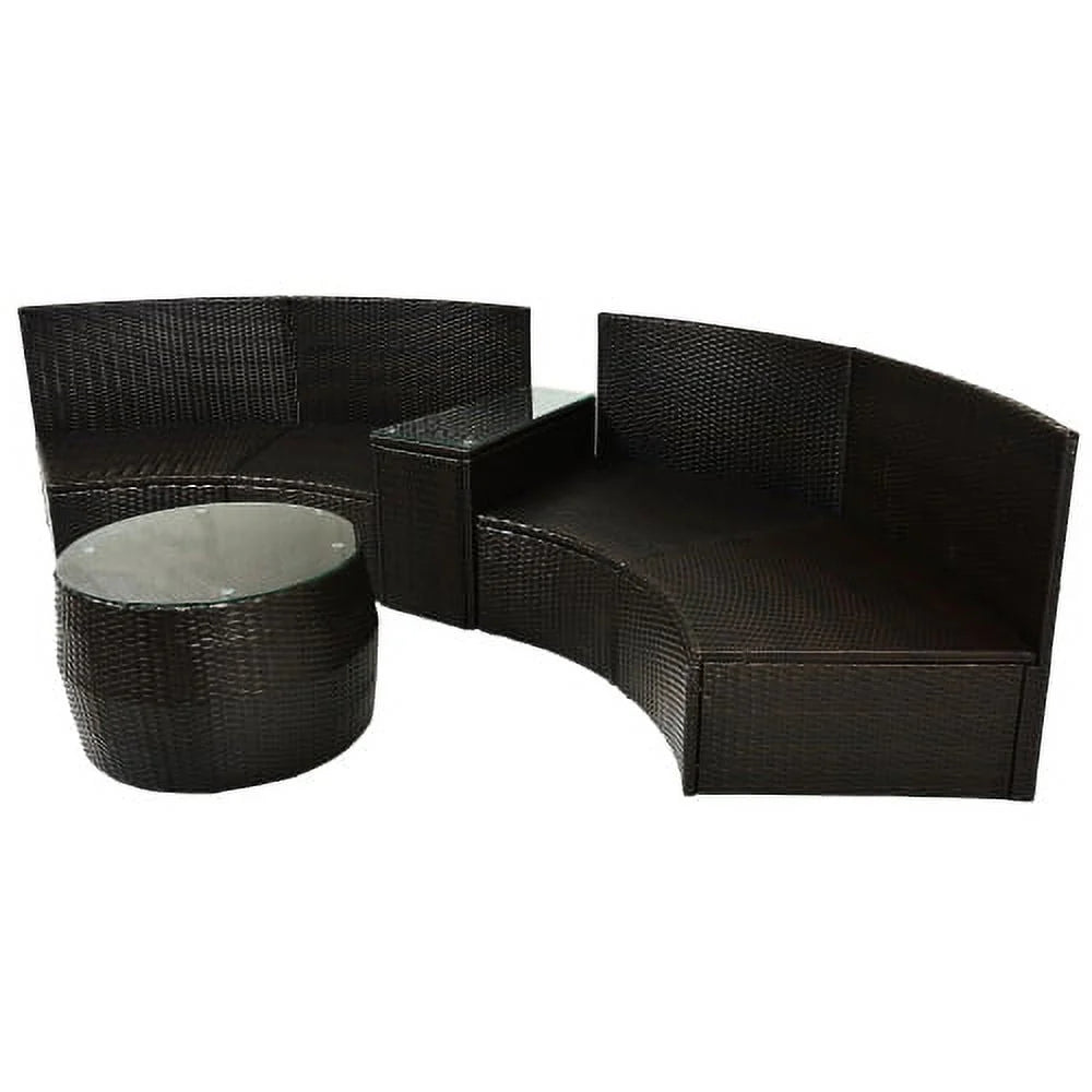 ASTARTH Outdoor 4 pcs Patio Sofa Furniture Sets, Half-Moon Wicker Sectional Furniture with Two Pillows and Coffee Table (Beige Cushions)