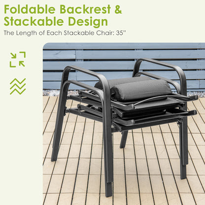 Costway 3PCS Patio Bistro Furniture Set Adjustable Back Stackable Chairs Black