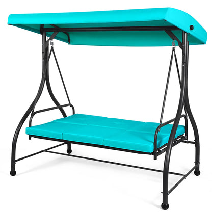 Costway Converting Outdoor Swing Canopy Hammock 3 Seats Patio Deck Furniture Turquoise
