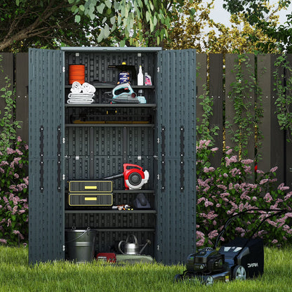 ZYJOYY 15 Cu.Ft Resin Outdoor Storage Shed with Floor & 2 Shelves, Lockable Waterproof Backyard Horizontal Cabinet for Patio, Garden Tools & Equipment,Sage Grey