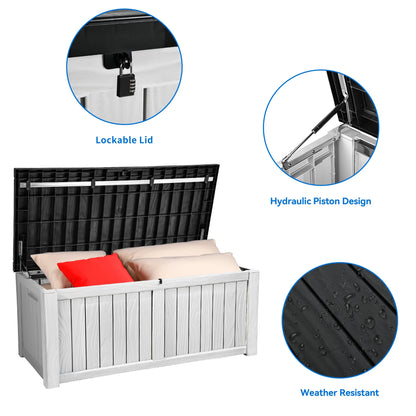 Dextrus Outdoor Storage Deck Box 120 Gallon - Large Resin Patio Storage for Outdoor Pillows, Garden Tools and Pool Supplies - Waterproof and Lockable (Dark Grey)