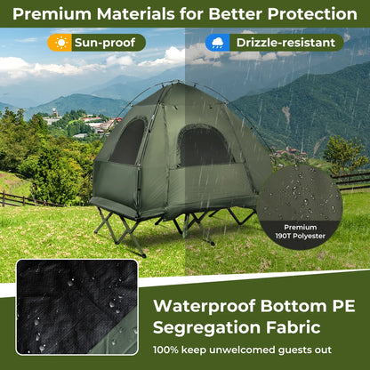Patiojoy Folding 2-Person Camping Tent Cot Portable Pop-Up Tent with Sleeping Bag& Air Mattress for Outdoor Activity