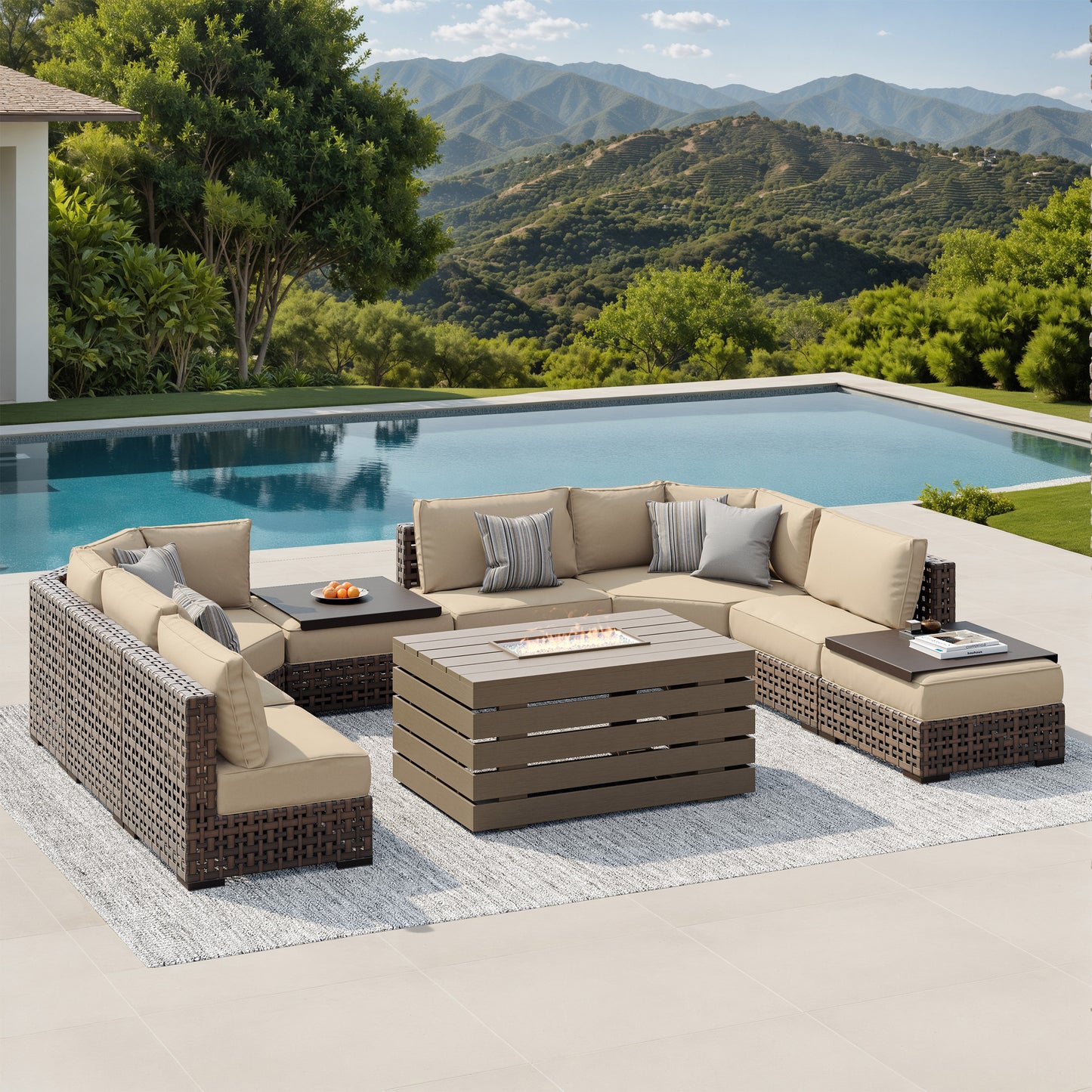 Sirio Oceanside 9-piece Fire Modular Outdoor Patio Seating Set