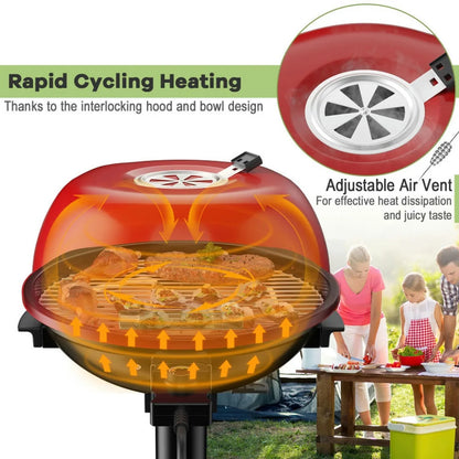 Aimee Lii 1600W Portable Electric BBQ Grill with Removable Non-Stick Rack, BBQ Grill for Outdoor Cooking Kitchen, Garden and Patio Backyard Barbecue-Black & Red