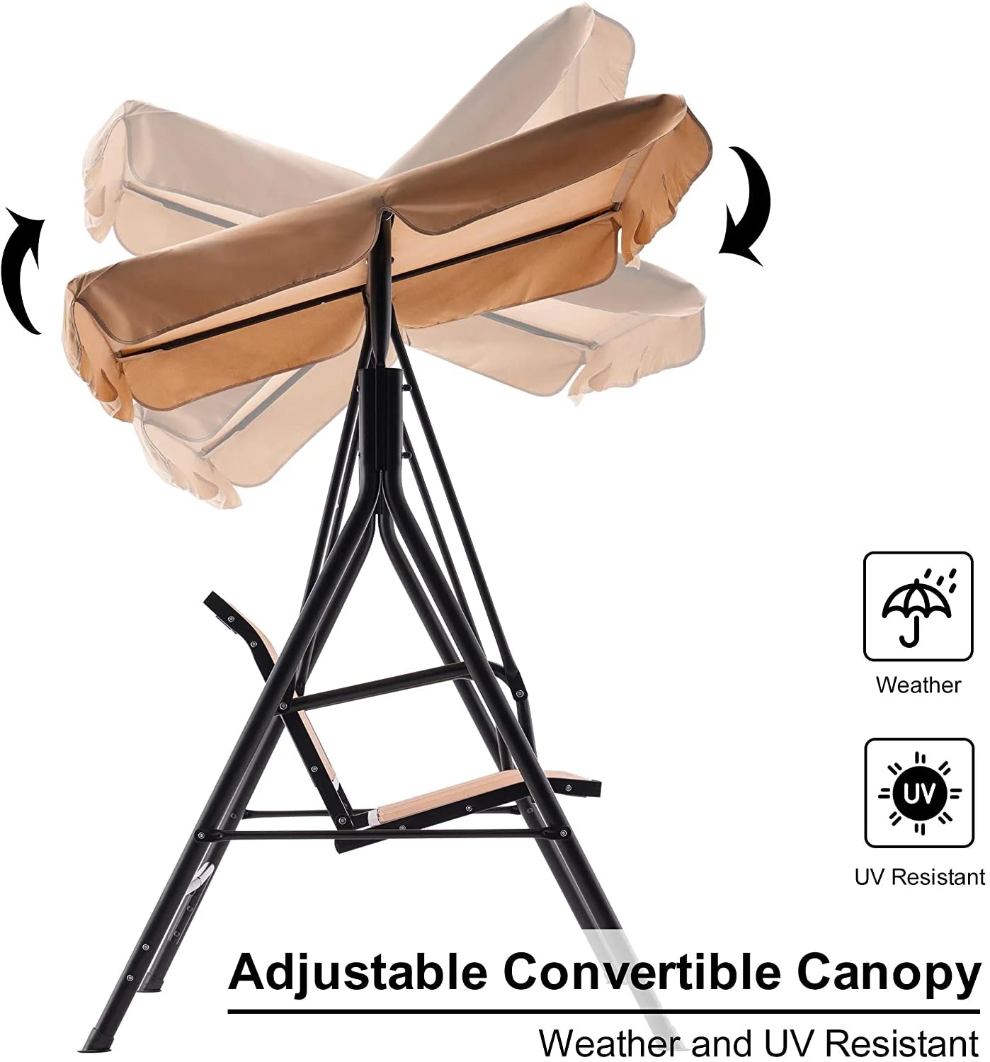 Mcombo Outdoor 3 Person Patio Canopy Swing Chair, Porch Swing, Burgundy