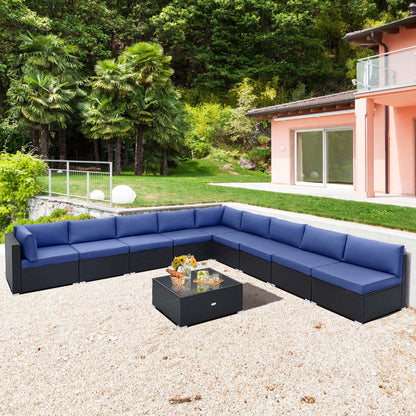 Costway 10 PCS Patio Rattan Furniture Set Outdoor Wicker Sofa Table Cushioned Seat Beige